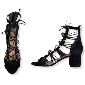 Rachel Zoe Rosanna Black Suede Gladiator Caged Sandals